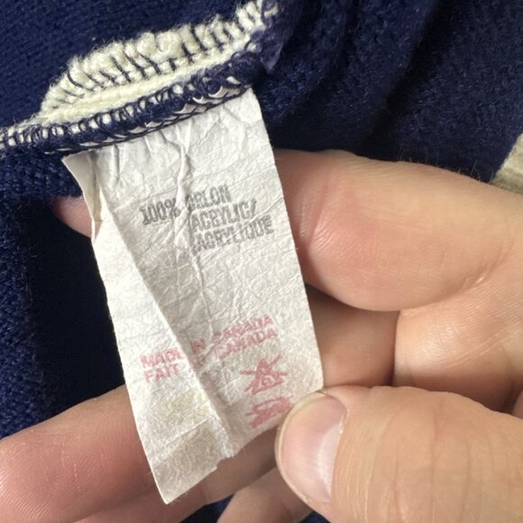 Vintage Sears Varsity Cardigan Navy Blue Striped Trim Button Front Men’s 44 - Picture 7 of 7